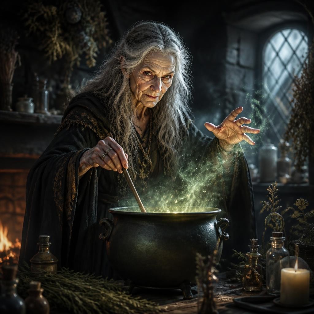 Illustration for the English word “witch”