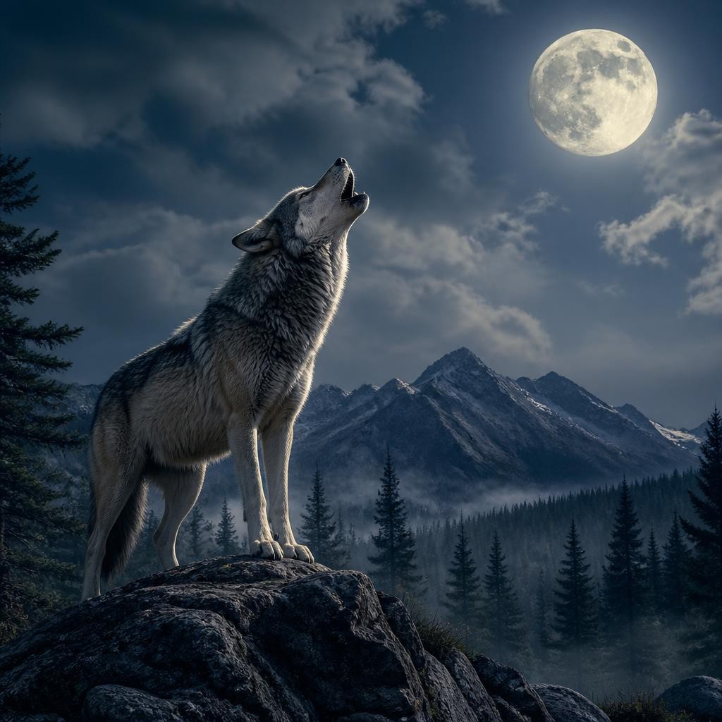 Illustration for the English word “wolf”