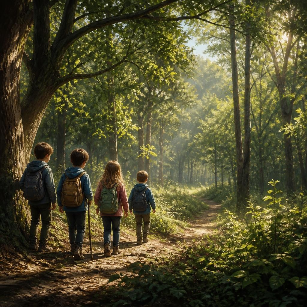 Illustration for the English word “woodland”