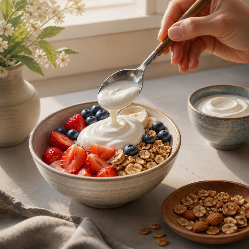Illustration for the English word “yogurt”